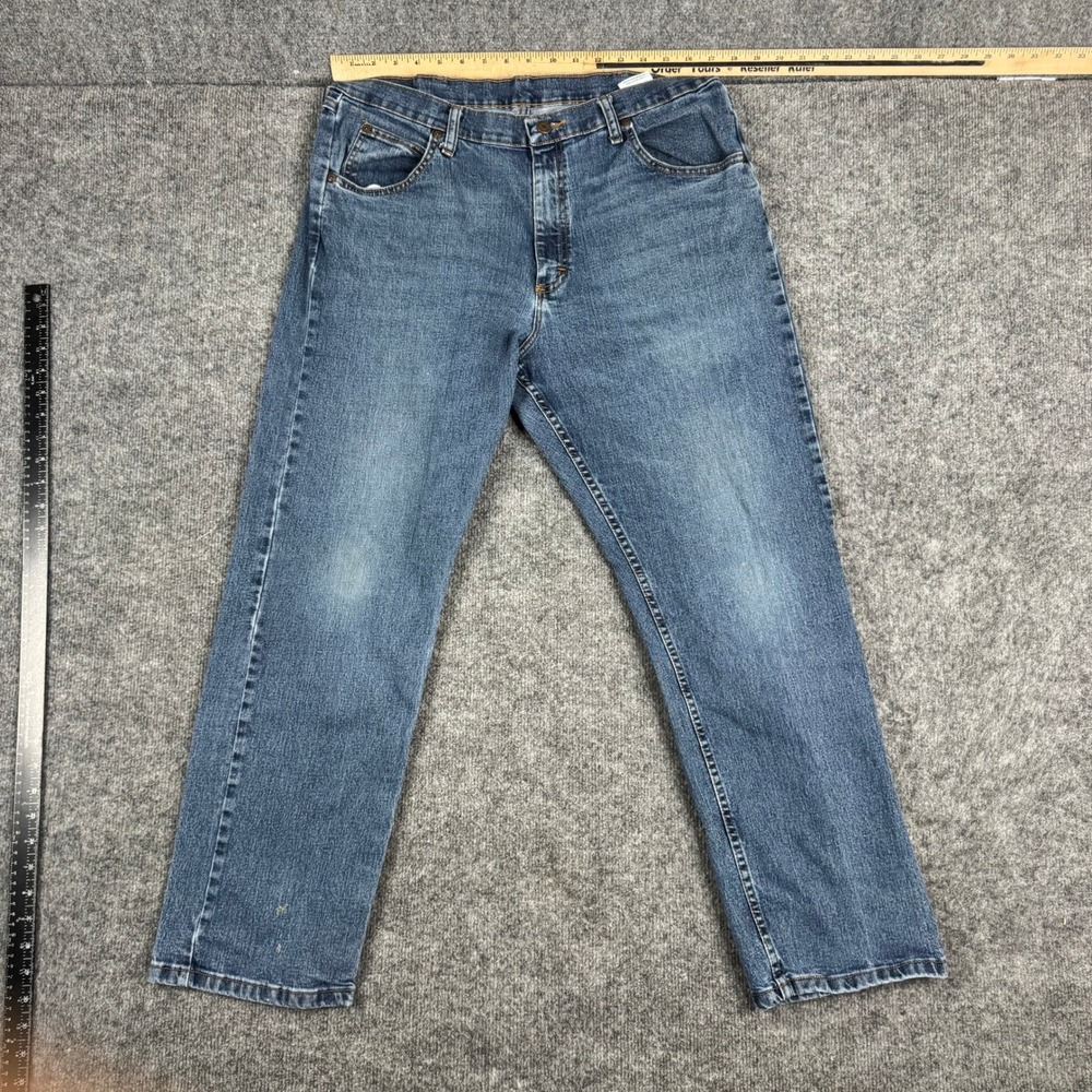 Wrangler Jeans Mens Size 36x30 Blue Premium Quality Straight Leg Stretch Denim